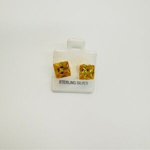 Brand New 8mm Gold Yellow Square CZ 925 Sterling Silver Earrings